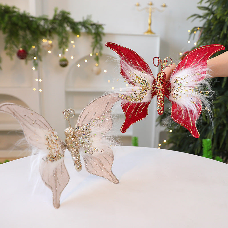 New Fabric Christmas Butterfly DIY Christmas Scene Layout Props Christmas Decorations Simulated Butterfly