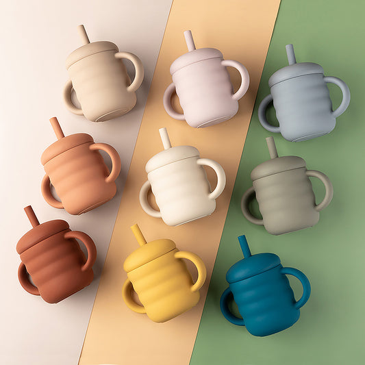 Cross-border New Corrugated Baby Cups Silicone Drinking Cups Fall-resistant High Temperature Resistant Children's Cups Baby Cups Wholesale