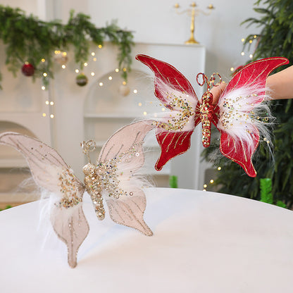 New Fabric Christmas Butterfly DIY Christmas Scene Layout Props Christmas Decorations Simulated Butterfly